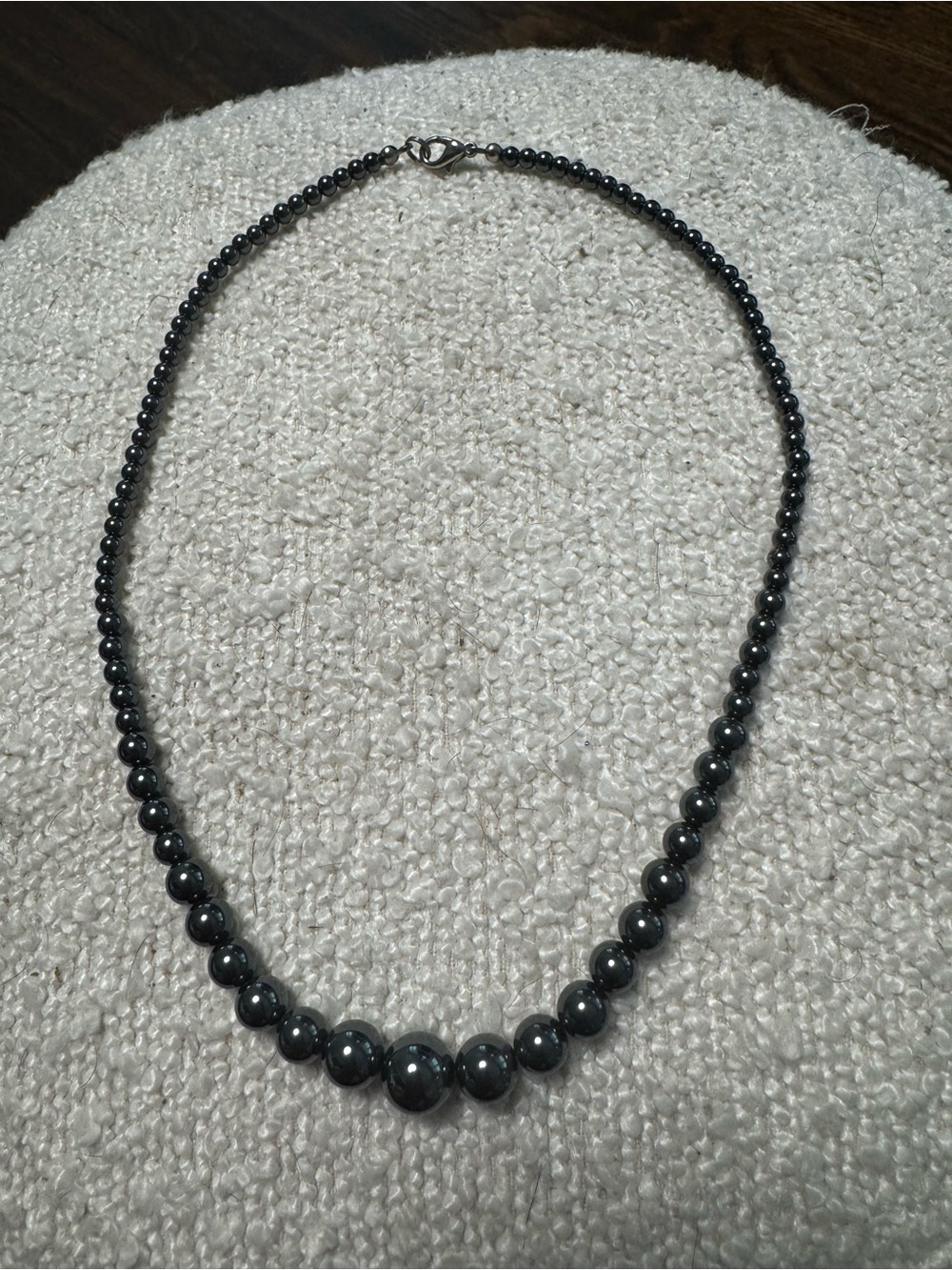 Classic Hematite Bead Necklace - Dark Gray Metallic Finish